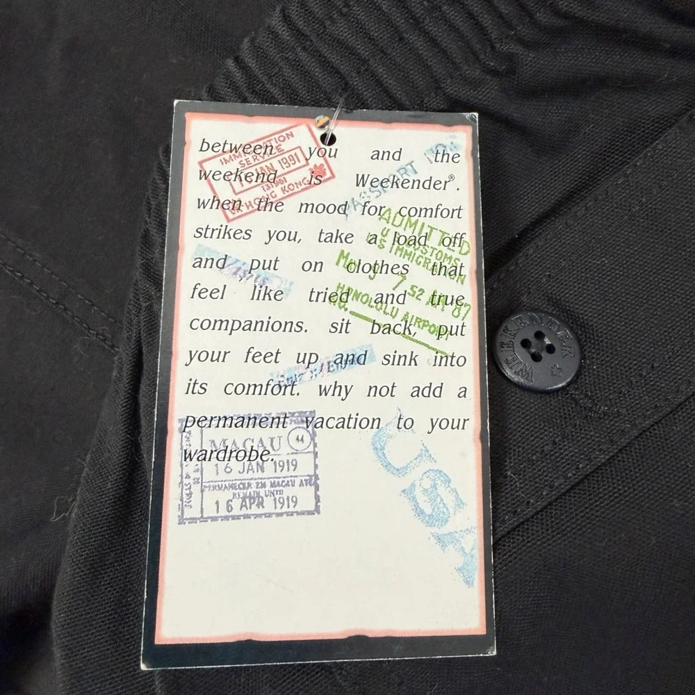 VTG Weekender Deck Shorts Womens 16 Black Organic Cotton‎ Elastic Drawstring NWT